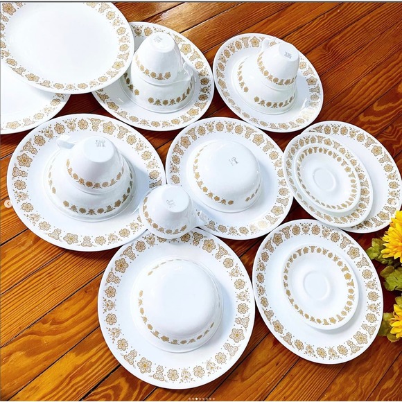 Vintage Milk Glass Corelle Butterfly Gold Dinnerware Corningware USA Lot x20 - Picture 2 of 8